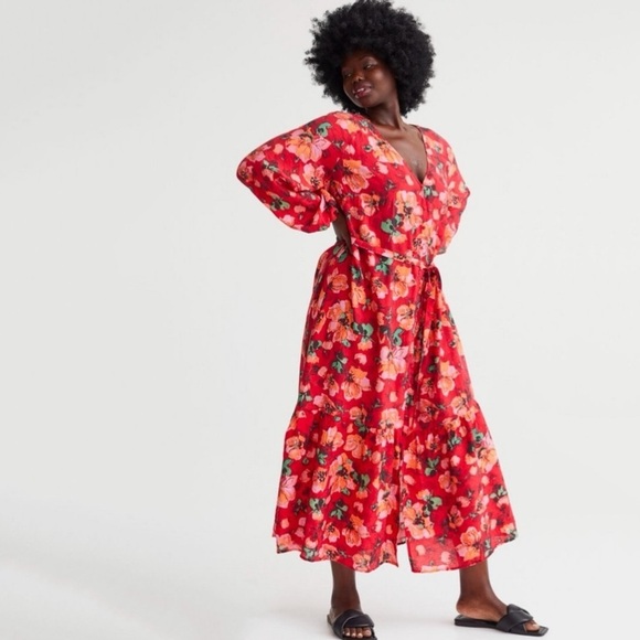 H&M TIE-BELT BALLOON-SLEEVED DRESS Sz SM - Picture 3 of 10